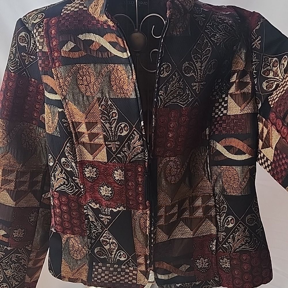 Lightweight Tapestry Patchwork Zippered Blazer Jacket Size PL